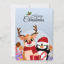 Niedlicher Rentier & Pinguin mit Weihnachtsgeschen