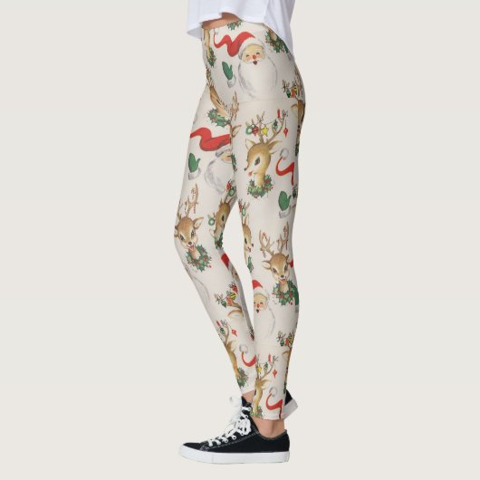 Niedlicher Rentier Santa Retro Weihnachten Leggings (Links)