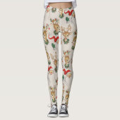 Niedlicher Rentier Santa Retro Weihnachten Leggings (Vorderseite)