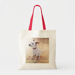 Niedlicher Rentier White Puppy Dog Weihnachten Tragetasche