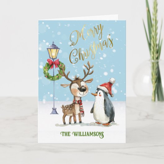 Niedlicher Rentierbaum Wasserfarbe Karte (Vorderseite)