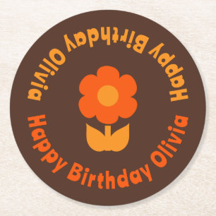 Niedlicher Retro-70er Personalisiert Geburtsname d Runder Pappuntersetzer