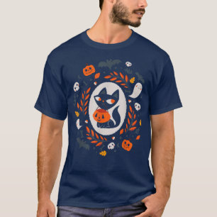 Niedlicher Retro-Black Cat Fall Halloween T-Shirt