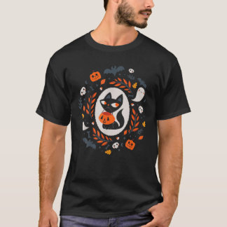 Niedlicher Retro-Black Cat Fall Halloween T-Shirt