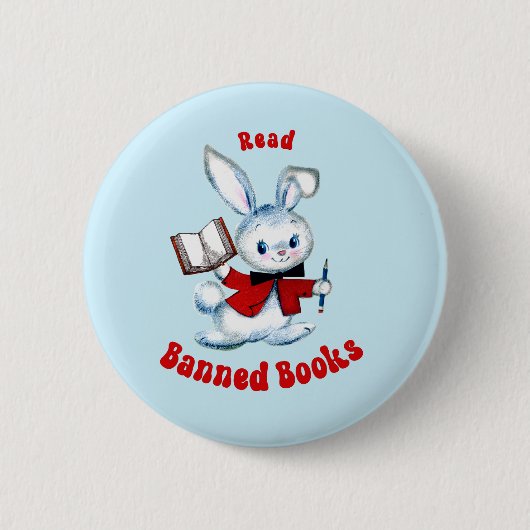 Niedlicher Retro-Bunny - Bücher lesen Button (Vorderseite)