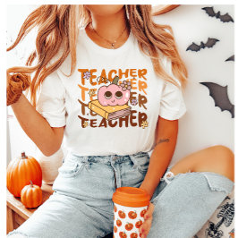 Niedlicher Retro Fall Teacher Pumpkin Halloween T-Shirt