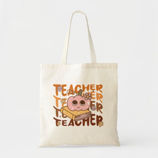 Niedlicher Retro Fall Teacher Pumpkin Halloween Tragetasche (Vorne)