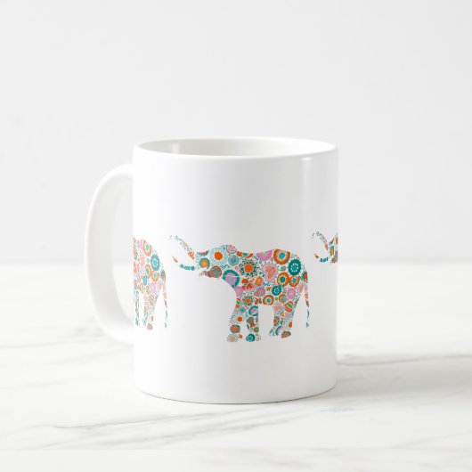 Niedlicher Retro-Flora-Elefant 5 Kaffeetasse (Vorderseite Links)