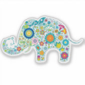 Niedlicher Retro-Flora-Elefant Aufkleber (Vorderseite)