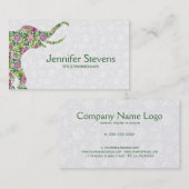 Niedlicher Retro-Flora-Elefant Visitenkarte (Vorne/Hinten)