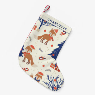 Niedlicher Retro Fox und Weihnachtsbaum Personalis Kleiner Weihnachtsstrumpf