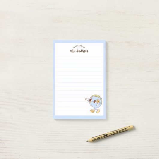 Niedlicher Retro-Funny Globe zurück zur Schule Post-it Klebezettel (Auf Schreibtisch)