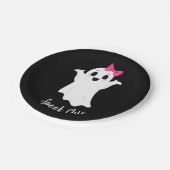 Niedlicher Retro Girl Ghost mit rosafarbenem Haarb Pappteller (Schrägansicht)