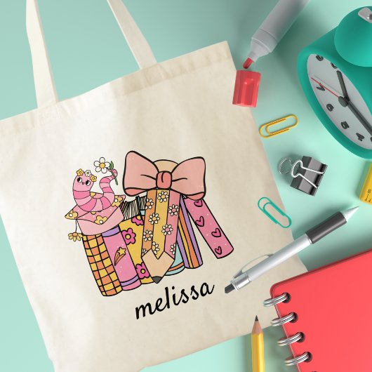 Niedlicher Retro Groovy Rosa Stift Buchcoquette Tragetasche