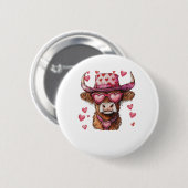 Niedlicher Retro Highland Cowboy Hat Herz Valentin Button (Vorne & Hinten)