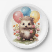 Niedlicher Retro-Igel mit Balloons Pappteller (Vorderseite)