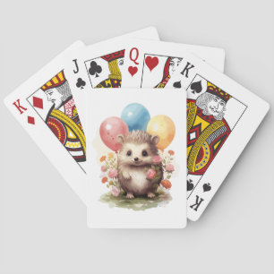Niedlicher Retro-Igel mit Balloons Spielkarten