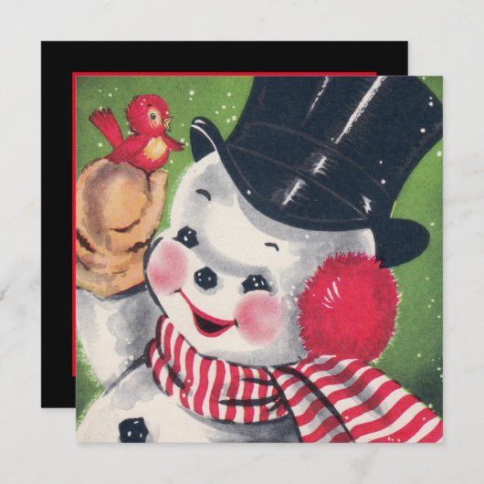 Niedlicher Retro-Jahrgang Weihnachtsschneemann Hol Einladung (Vorne/Hinten)