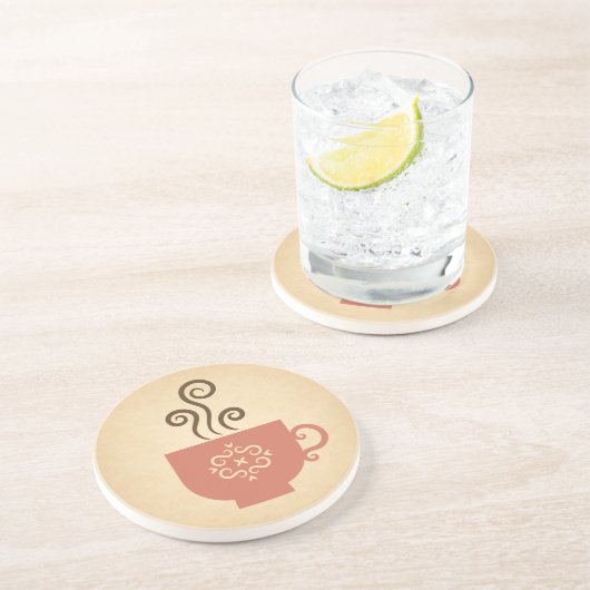 Niedlicher Retro-Kaffee oder Tee-Cup auf Papierhal Getränkeuntersetzer (Seite)