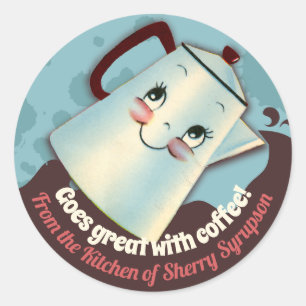 Niedlicher retro Kaffeetopf von der Küche des Runder Aufkleber