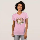 Niedlicher Retro Kawaii Kaffee und Blume T-Shirt (Vorne ganz)