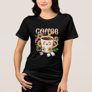 Niedlicher Retro Kawaii Kaffee und Blume Tri-Blend Shirt