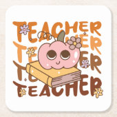 Niedlicher Retro-Lehrer Pumpkin Halloween Rechteckiger Pappuntersetzer (Vorderseite)