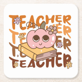 Niedlicher Retro-Lehrer Pumpkin Halloween Rechteckiger Pappuntersetzer