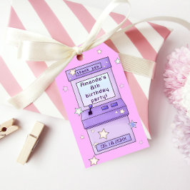 Niedlicher Retro Lila Arcade Game Kindergeburtstag Geschenkanhänger