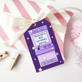 Niedlicher Retro Lila Arcade Game Kindergeburtstag Geschenkanhänger