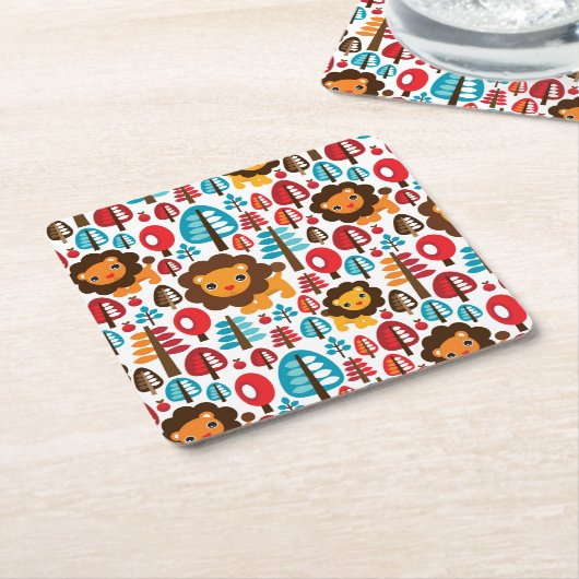 niedlicher retro Löwe scherzt Illustration Rechteckiger Pappuntersetzer (angewinkelt)