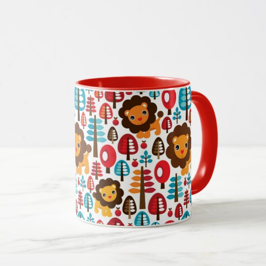 niedlicher retro Löwe scherzt Illustration Tasse (VorderseiteRechts)