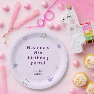 Niedlicher Retro Pastell Stars Light Pink Kinderge Pappteller