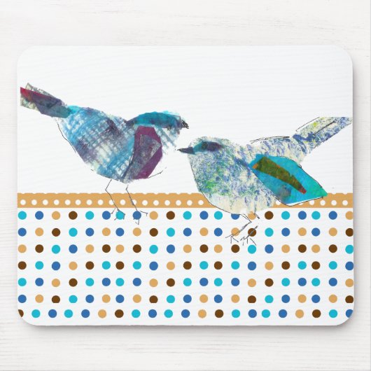 Niedlicher Retro Polka-Punkt-blauer Vogel-moderner Mousepad (Vorne)