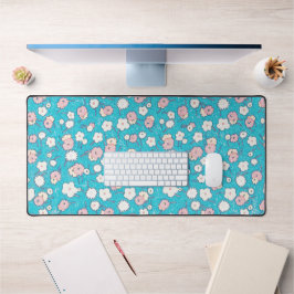 Niedlicher Retro Pop Art Pink und Aqua Blume Desk  Schreibtischunterlage