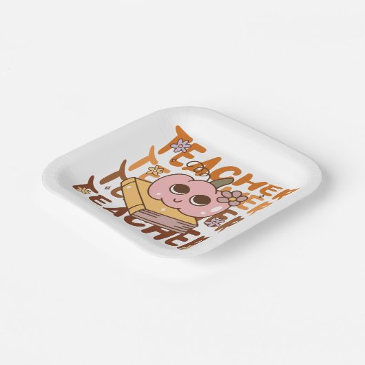 Niedlicher Retro Pumpkin-Lehrer Halloween Fall Pappteller (Gewinkelt)