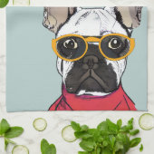 Niedlicher Retro Red French Bulldog mit Neon-Brill Geschirrtuch (Gefaltet)