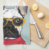 Niedlicher Retro Red French Bulldog mit Neon-Brill Geschirrtuch (Viertel Falte)
