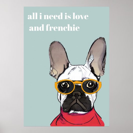 Niedlicher Retro Red French Bulldog mit Neon-Brill Poster (Vorne)
