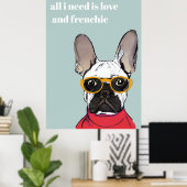 Niedlicher Retro Red French Bulldog mit Neon-Brill Poster (Heimbüro)