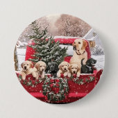 Niedlicher Retro Red LKW mit Welpen Hunde Button (Vorderseite)