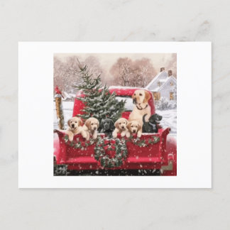 Niedlicher Retro Red LKW mit Welpen Hunde Feiertagspostkarte