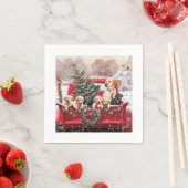 Niedlicher Retro Red LKW mit Welpen Hunde Serviette (Beispiel)