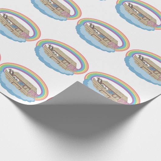 niedlicher Retro-Regenbogen Noah's Ark on White Geschenkpapier (Ecke)