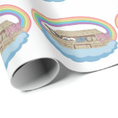 niedlicher Retro-Regenbogen Noah's Ark on White Geschenkpapier (Rolleneckpunkt)