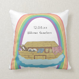 Niedlicher Retro-Regenbogen Noah's Ark on White Kissen