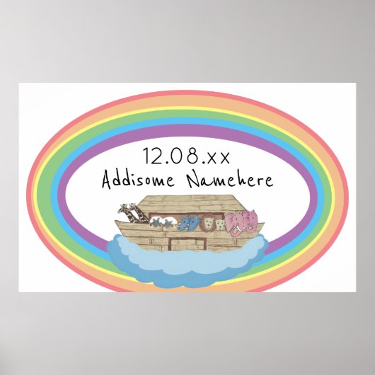 Niedlicher Retro-Regenbogen Noah's Ark on White Poster (Vorne)