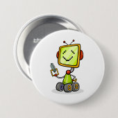 Niedlicher Retro Robot Cartoon Fun KI Tech Digital Button (Vorne & Hinten)