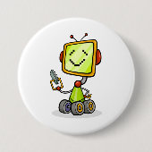Niedlicher Retro Robot Cartoon Fun KI Tech Digital Button (Vorderseite)