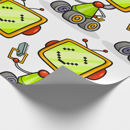 Niedlicher Retro Robot Cartoon Fun KI Tech Digital Geschenkpapier